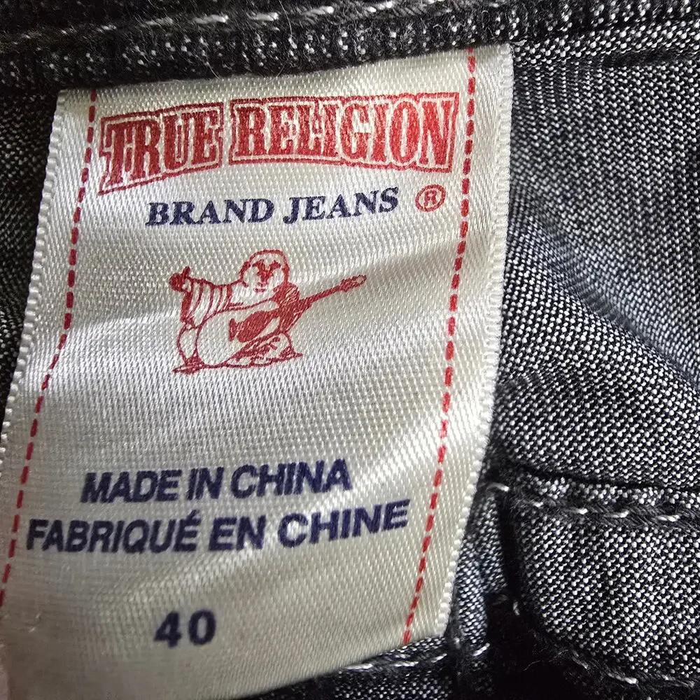 True Religion Ricky Twill Jeans Mens 40x33 Gray Relaxed Straight Flap Pocket